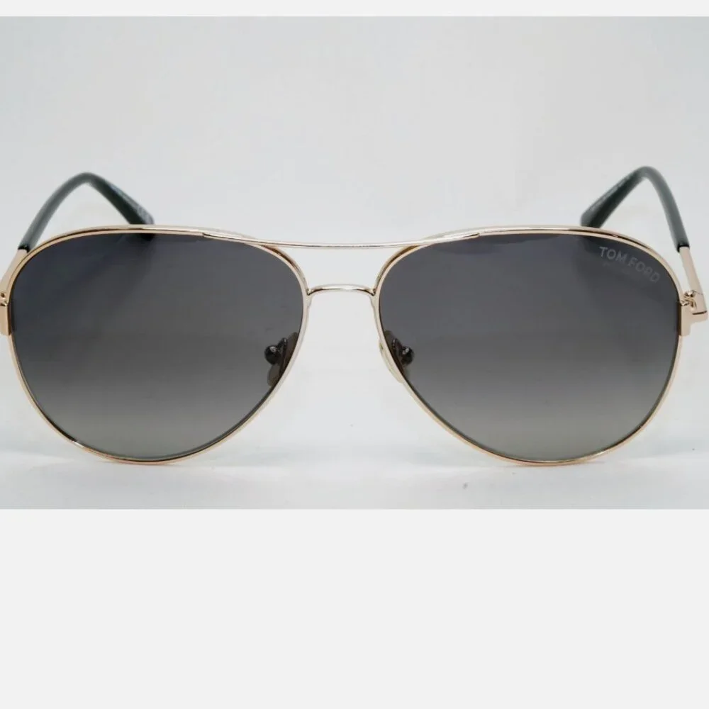 Tom Ford Sunglasses Polarized Gold Pilot Grey 61mm New